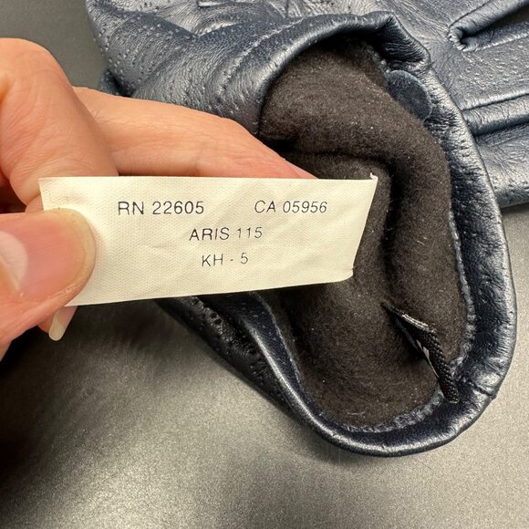 Vintage Blue Leather Gloves Women Lined Black Winter Retro Soft 8.5 / 9 - Picture 6 of 6